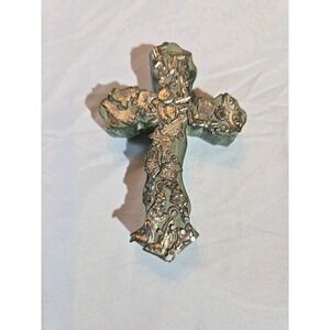 Mexican‎ Hand Crafted 5" Cross Metal & Wood Catholic Milagros Vintage Folk Art